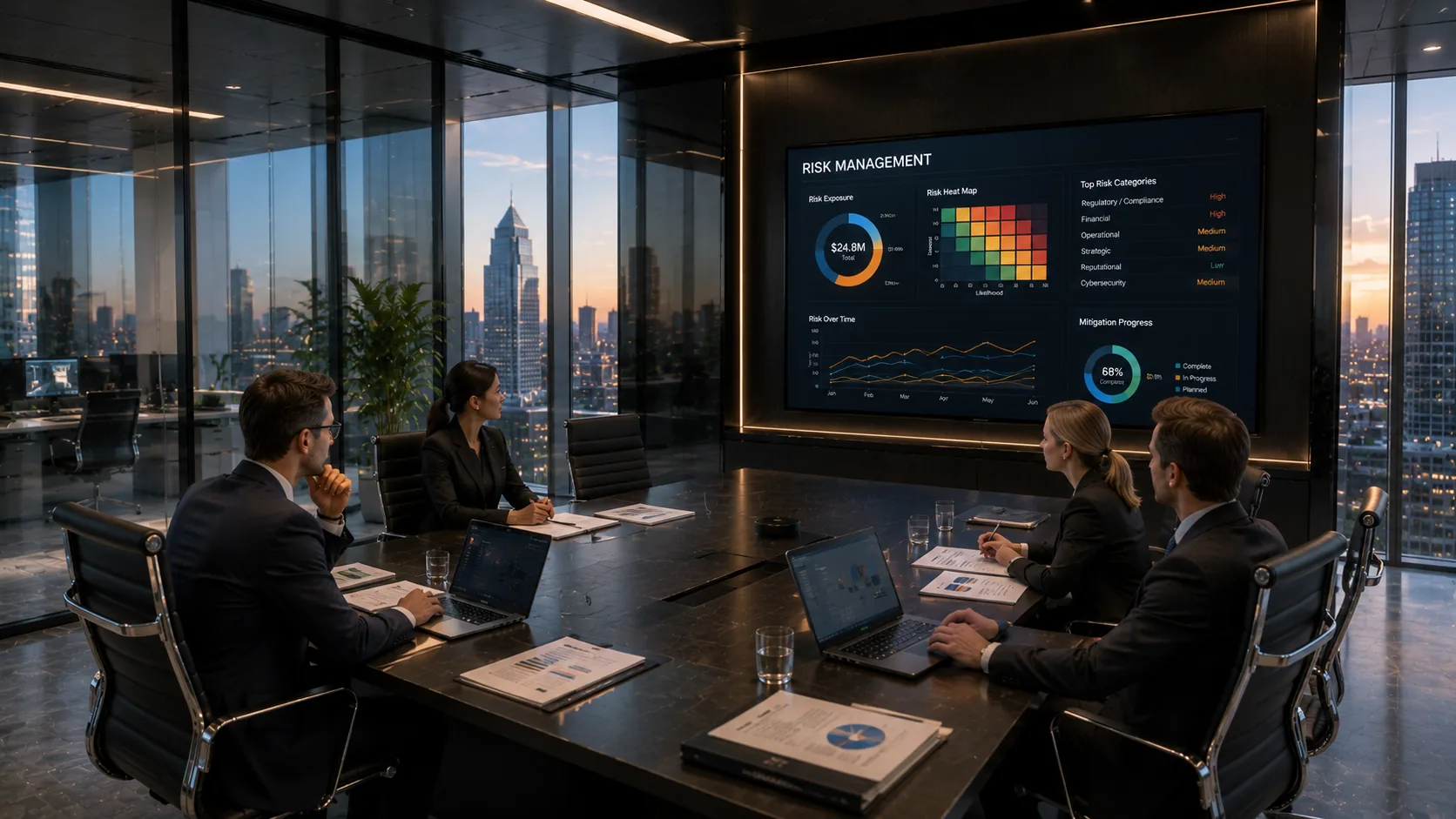 Data network visualization representing risk monitoring