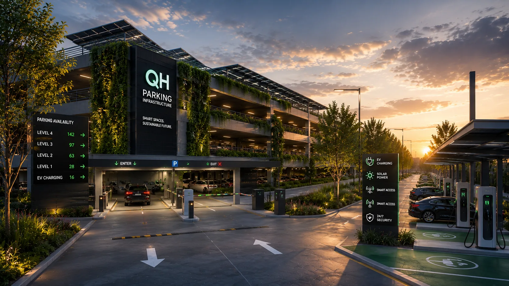 Parking infrastructure with EV charging